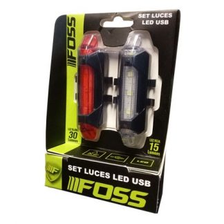 Luz trasera y delantera para bicicleta, Led USB, 30-15 Lumens, Resistente al Agua