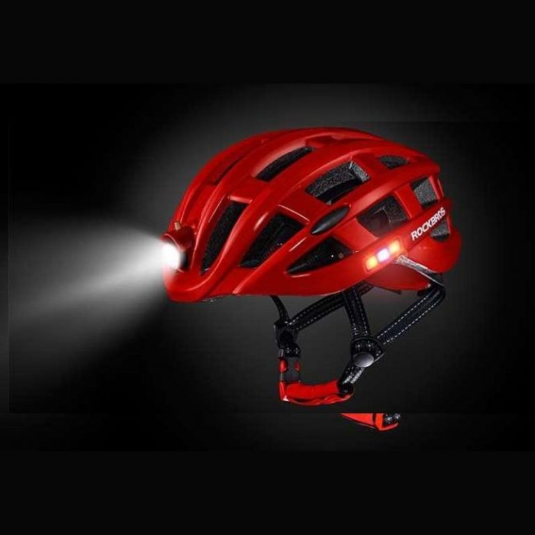 Casco con Luz Carga USB para Bicicleta Rojo